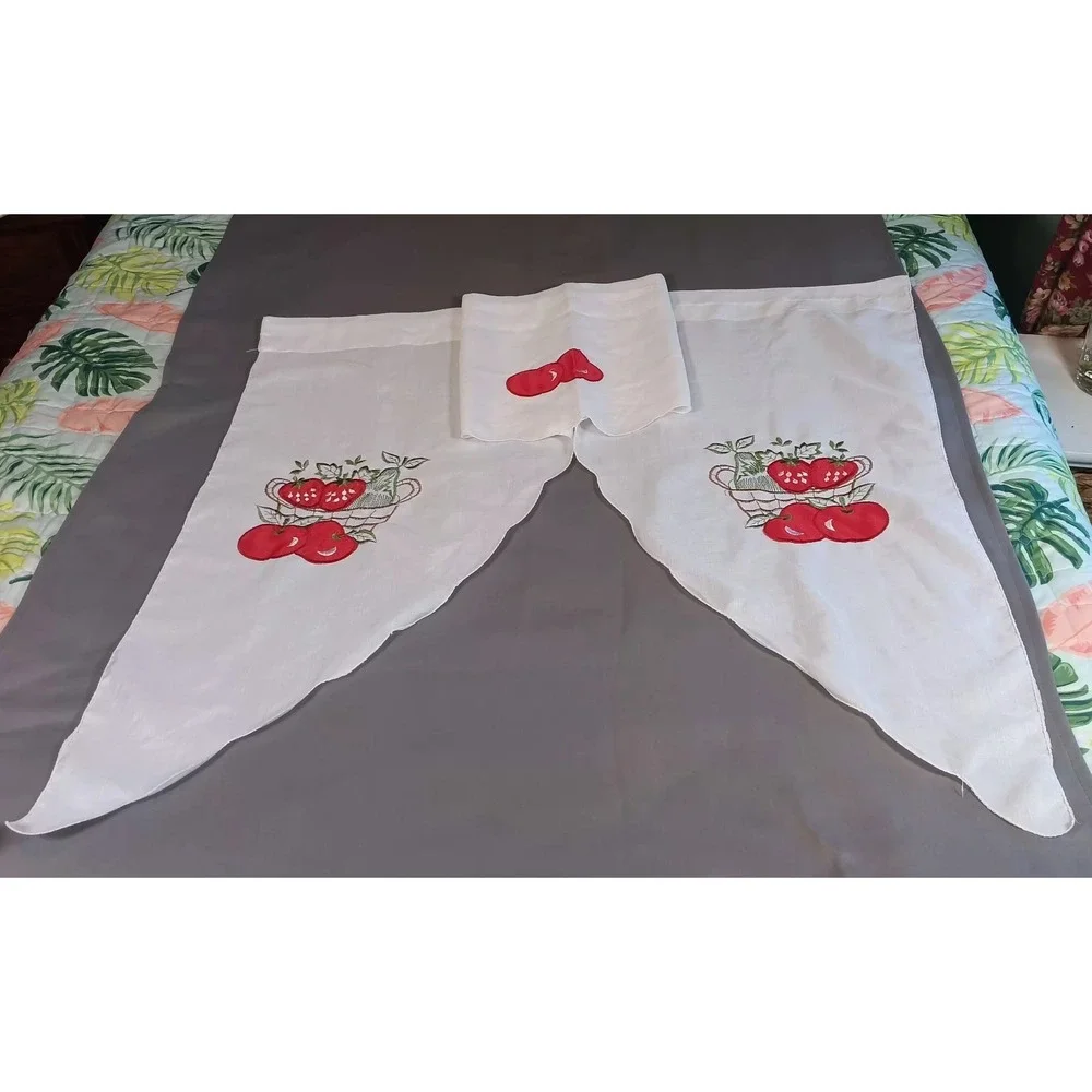 2 pc Embroidery swag kitchen Curtains 34x60 fruit red farmhouse countrycore